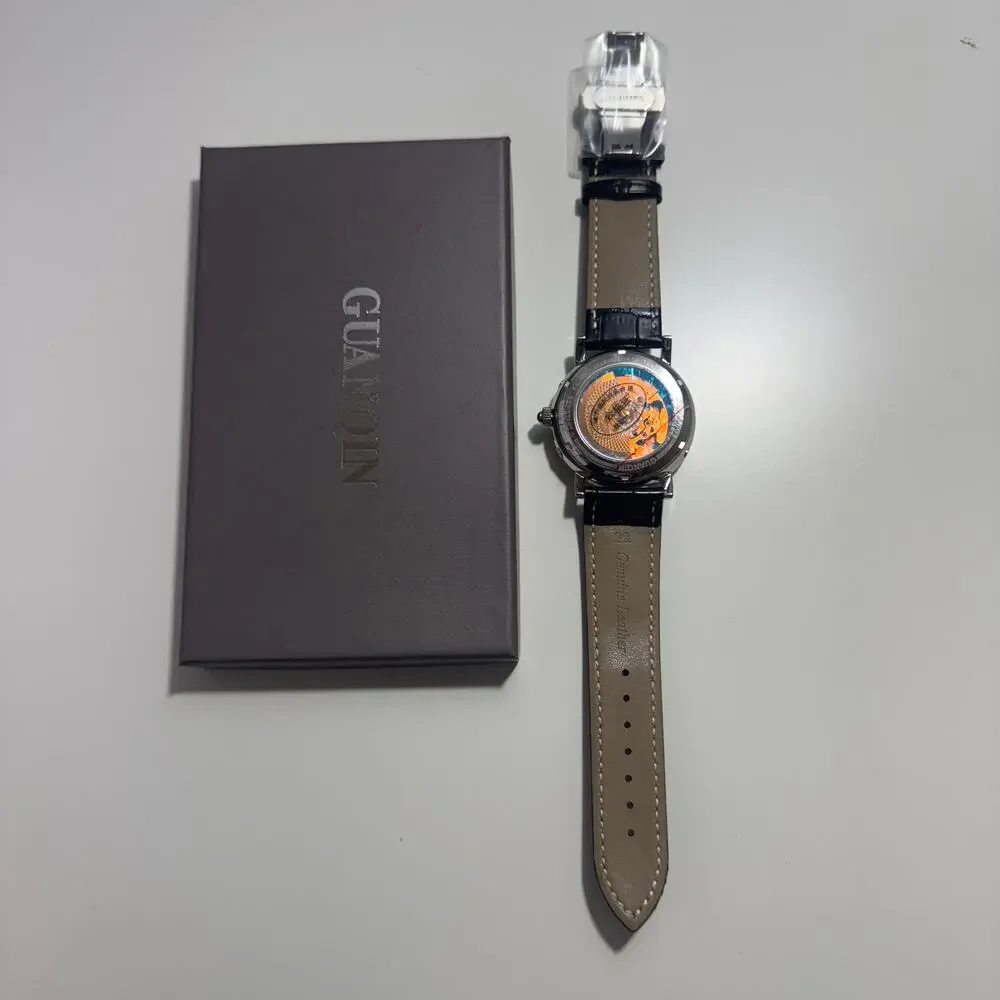 Automatic Men’s Watch – Guanqin - Open Heart Design – Leather Band - NEW in Box - Picture 6 of 8